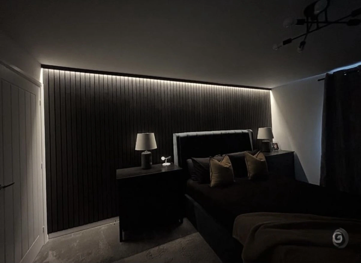 bedroom acoustic wall in edinburgh with led surround lighting